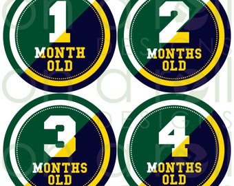 House Divided Blue/Green Baby Milestone Stickers (Just Born-1 Year Old) - Instant Digital Download