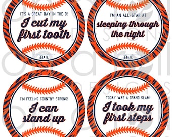 Who's Your Tiger Baby Accomplishment Stickers (12 different milestones!) - Instant Digital Download
