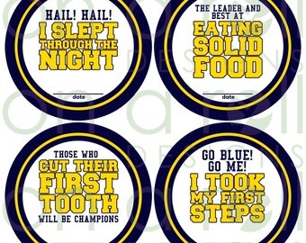 Go Blue Baby Accomplishment Stickers (12 different milestones!) - Instant Digital Download
