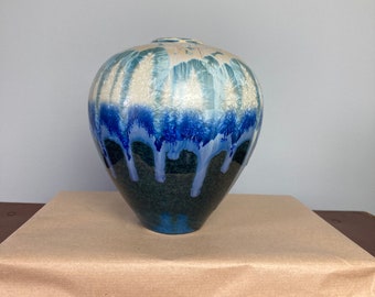 Vintage Blue Vase / Drip Glaze / Studio Pottery / Ceramic Art