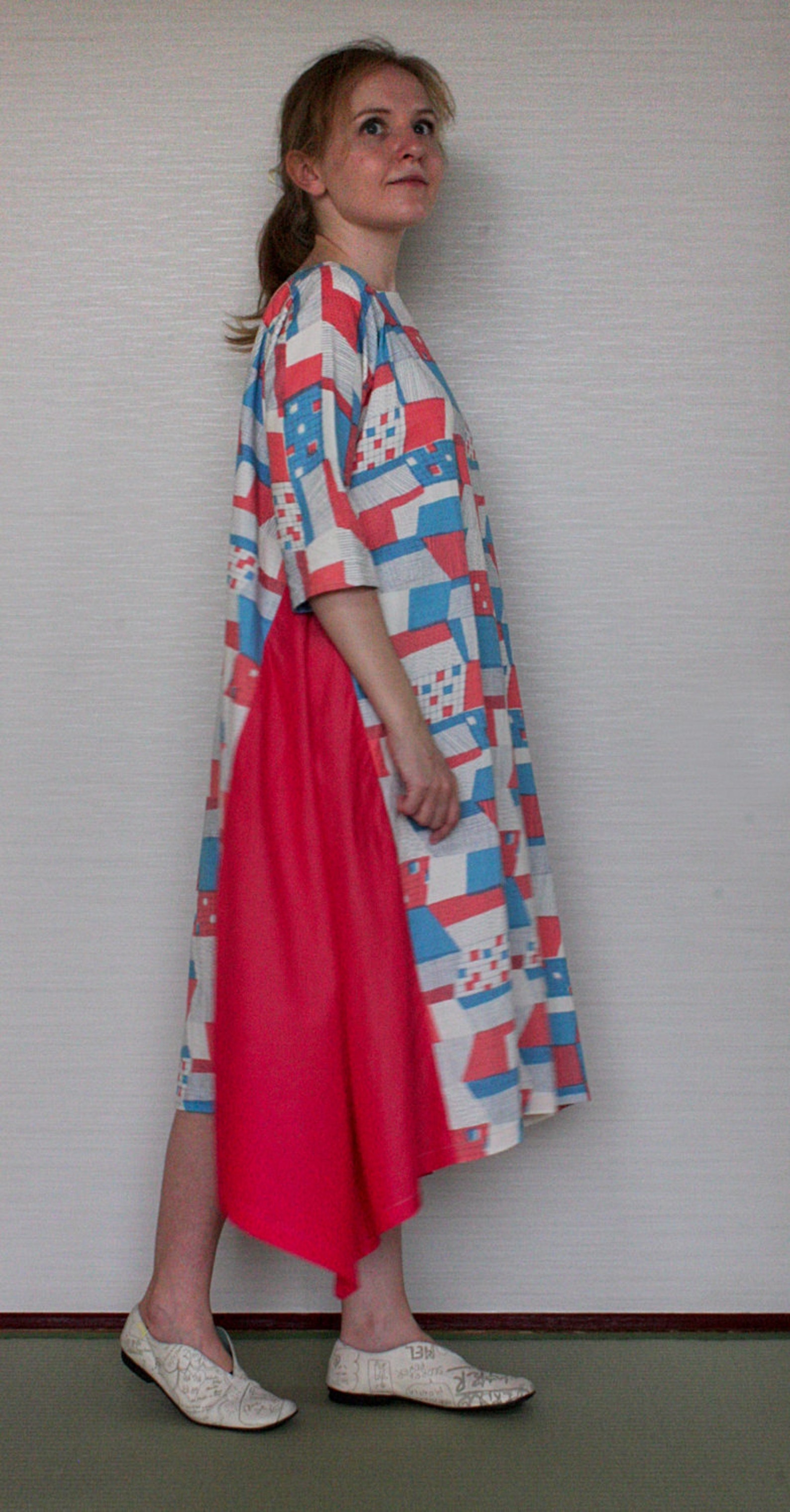 Japanese dress silkscreenprinted cotton long dress hand Etsy