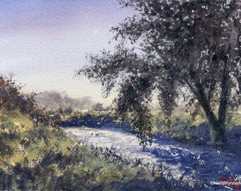 TRAILING In THE WATER - Riverside View Tree Landscape Countryside River Watercolour Original Art