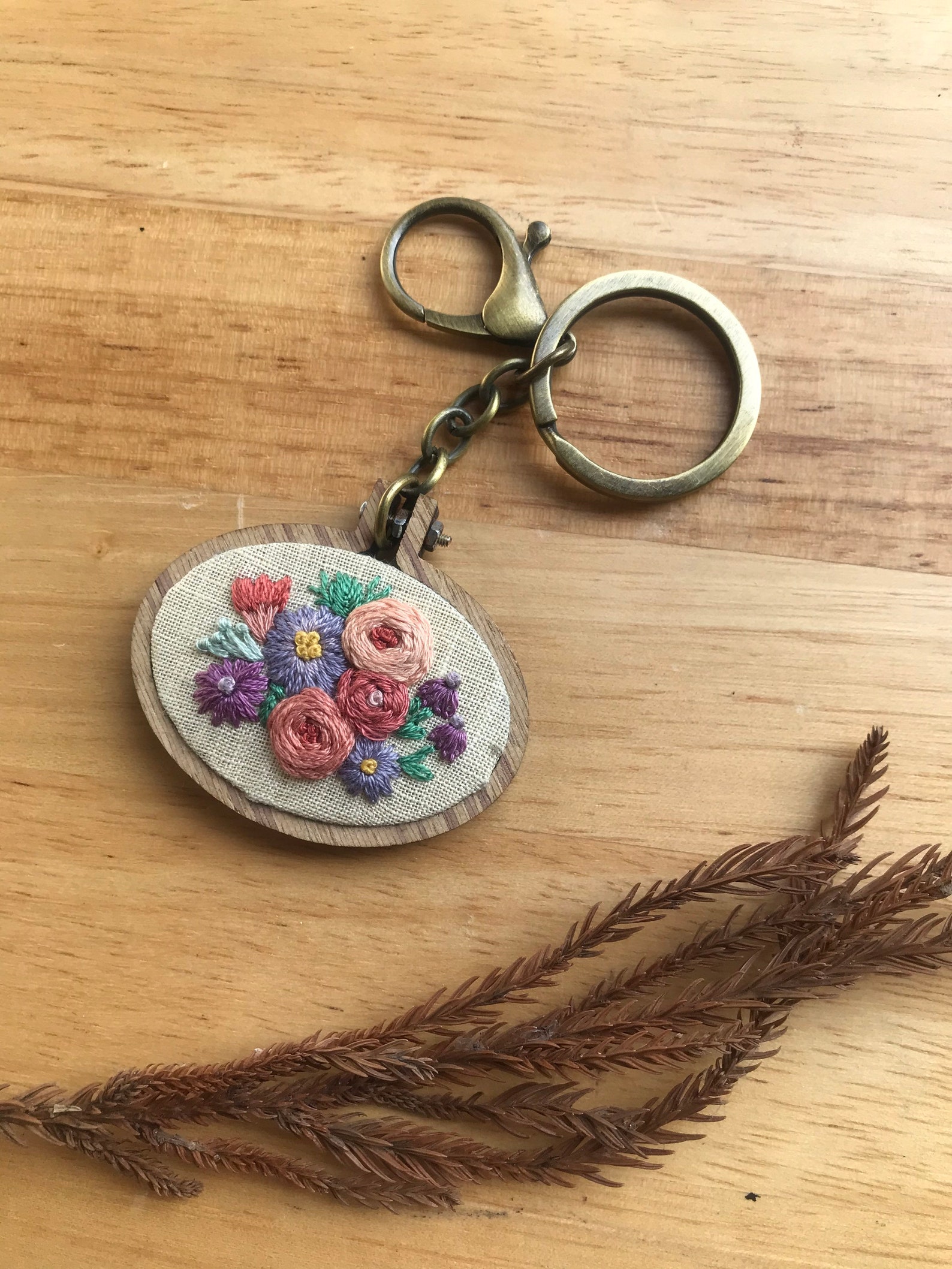 Flower bouquets Hand embroidery key chain / keychains for Etsy