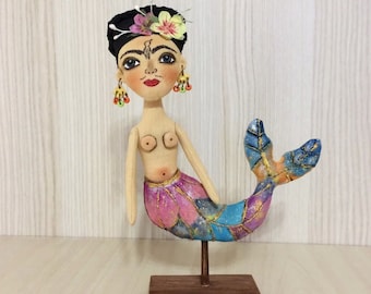 Kunstpop Frida-pop Mexicaanse pop Mexicaanse zeemeermin Frida Collectible Frida interieurpop Frida zeemeermin beeldje Frida cadeau Frida Ornaments