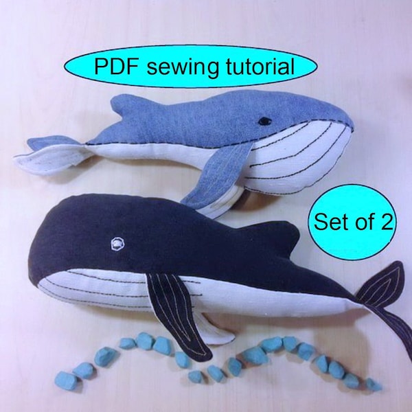 Whale pattern DIY Stuffed animal pattern Sewing pattern Soft toy pattern Plush pattern Tutorial Set of 2 pattern