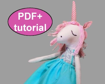 Stuffed Unicorn pattern Unicorn doll Sewing Pattern & Tutorial  Rag doll pattern PDF Plushie pattern