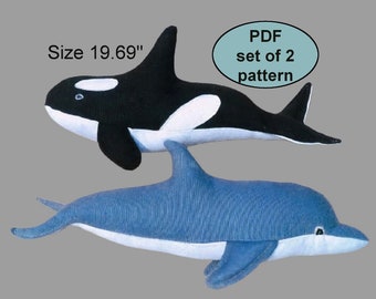 Orca and Dolphin Pattern PDF sewing pattern & tutorial Set of 2 pattern Whale killer stuffed toy pattern