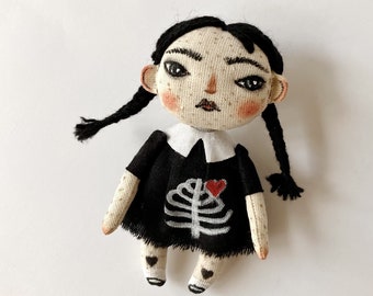 Wednesday Addams doll brooch Creepy doll  Horror movie doll Goth brooch Wednesday doll