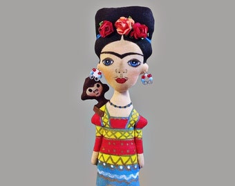 Frida inspired handmade art  doll  - Folk art doll -  Mexican painter - Mexican artist  interior doll - Frida Ornaments