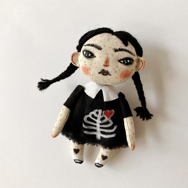 Wednesday Addams doll brooch Creepy doll  Horror movie doll Goth brooch Wednesday doll