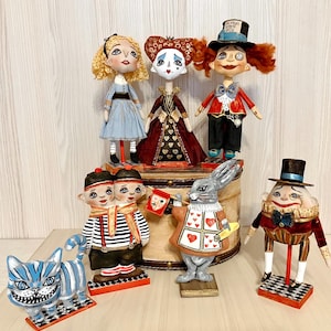Alice im Wunderland ganze Sammlung OOAK Kunstpuppe Handmade Sammlerpuppen Interior Textilpuppen