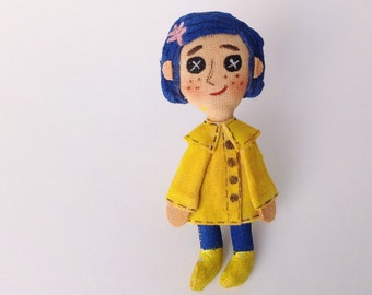 Coraline Doll Button Eyes Cloth Doll Rag Doll Blue Hair Spy Etsy