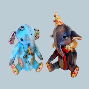 OOAK Elefant Poseable Kunstpuppe Tier im Vintage-Stil Teddy Elefant handgefertigt