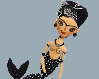 Frida doll Mermaid doll OOAK art doll Mexican mermaid Frida Ornaments Mexican painter Collection doll Frida mermaid