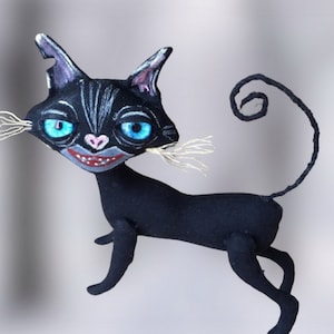 Black cat art doll Coraline doll Creepy cat figurine  Horror cat Goth doll  Cartoon cat Scary Cat sculpture Cat doll