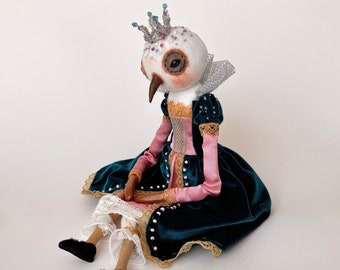 Boudoir doll Bird Anthropomorphic doll in Marie Antoinette style Poseable Art doll animal handmade Bird art doll in vintage style