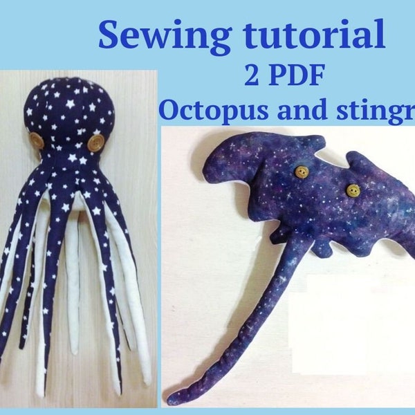 Octopus sewing pattern Stingray pattern Stuffed octopus pattern PDF Sting ray Plushie pattern  Ocean sea animal pattern Patron de poulpe