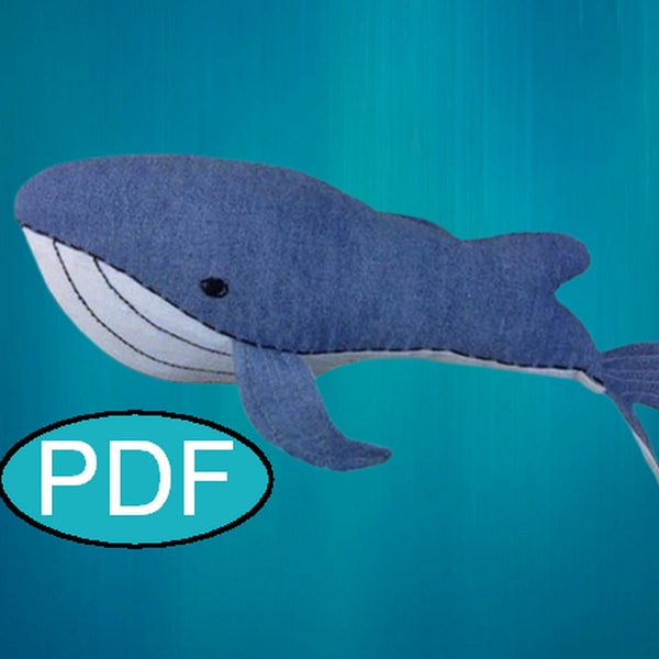 Patron de baleine bleue et tutoriel PDF Patron de couture de baleine DIY Patron de couture en peluche à bosse
