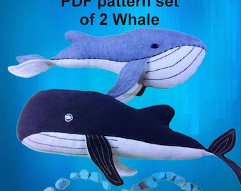 Humpback & Blue Whale Sewing Pattern – Plush Toy PDF Tutorial