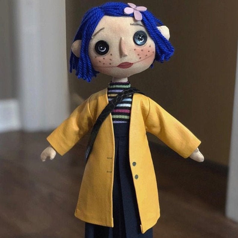 Coraline doll button eyes cloth doll Rag doll blue hair spy Etsy