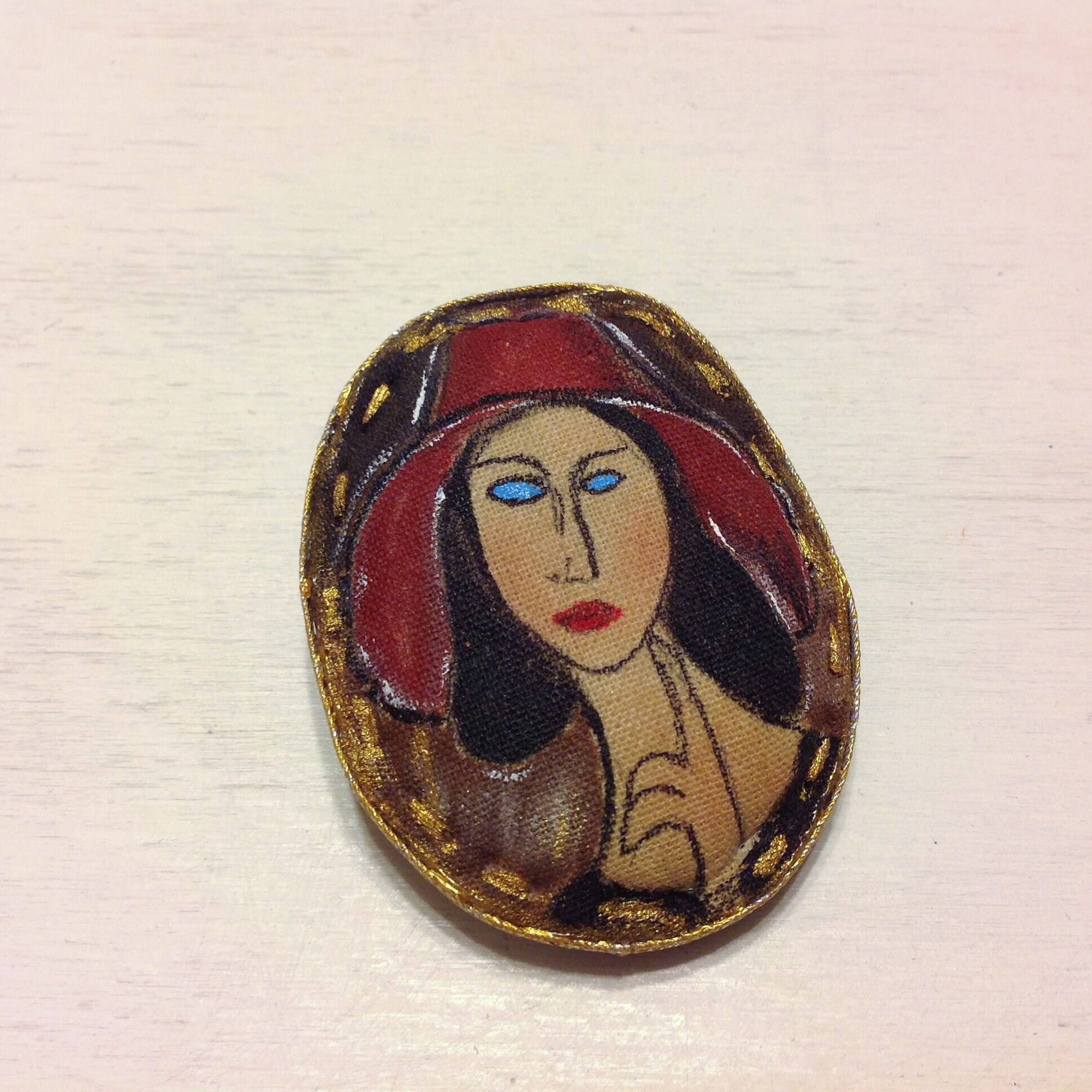Woman face brooch Artistic brooch Textile brooch Hand painted Etsy