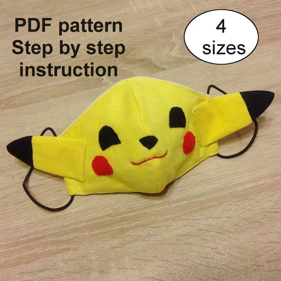 Pokemon Face Mask Pattern Pdf Pikachu Facemask Pattern Etsy