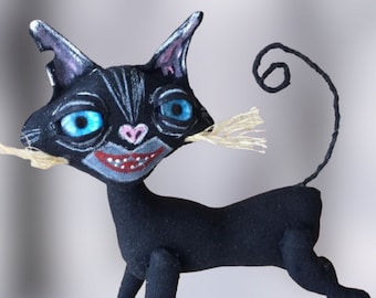 Black cat art doll Coraline doll Creepy cat figurine  Horror cat Goth doll  Cartoon cat Scary Cat sculpture Cat doll