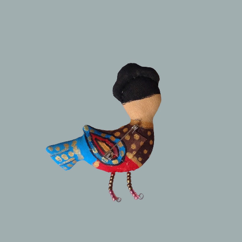 OOAK art doll Frida brooch pin handmade  Bird brooch Tiny art doll brooch