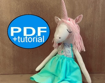 Unicorn sewing pattern & tutorial PDF Stuffed Unicorn pattern DIY  plushie pattern 18 inch doll pattern Rag doll sewing pattern