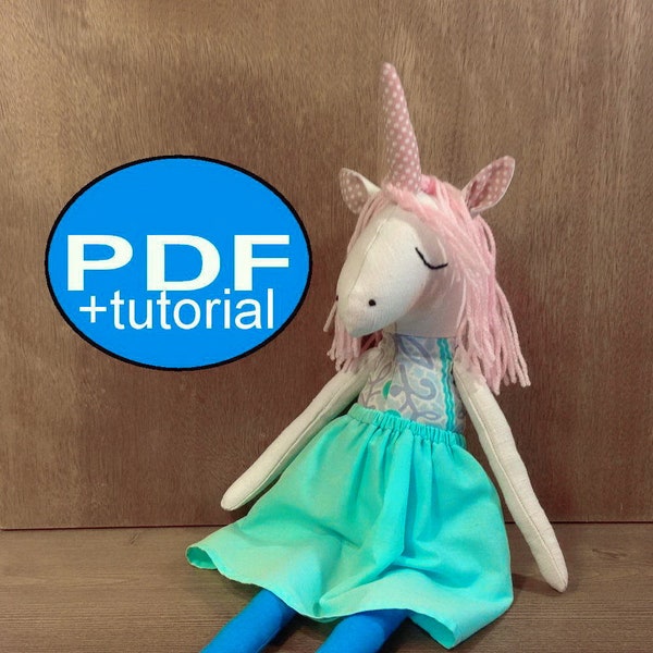 Unicorn sewing pattern & tutorial PDF Stuffed Unicorn pattern DIY  plushie pattern 18 inch doll pattern Rag doll sewing pattern