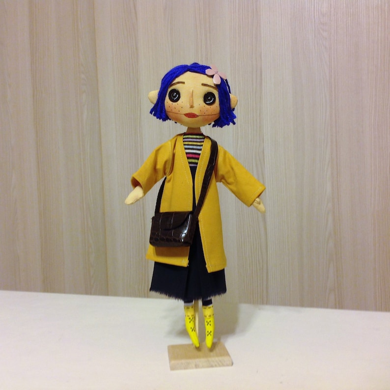 Coraline doll button eyes cloth doll Rag doll blue hair spy | Etsy