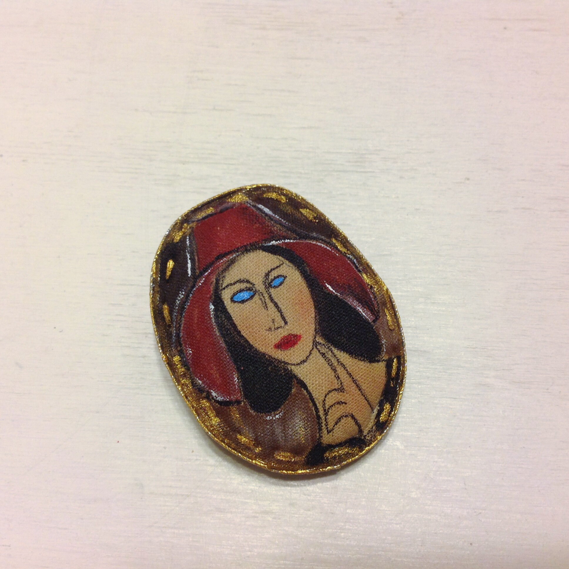 Woman face brooch Artistic brooch Textile brooch Hand painted Etsy
