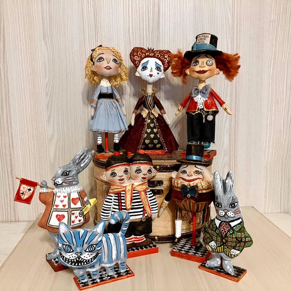 Alice in Wonderland OOAK Art Doll Set – Alice, Mad Hatter & More