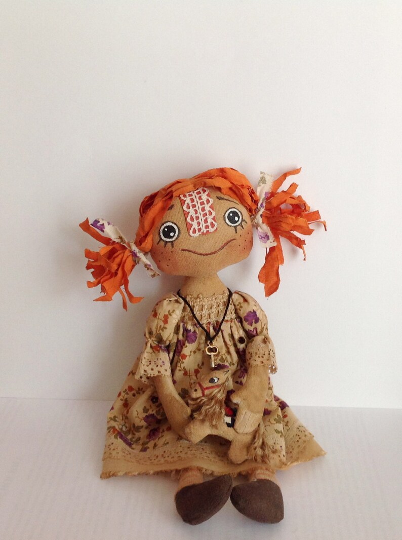 Raggedy Ann doll Primitive doll Redhead rag doll Folk art doll Etsy