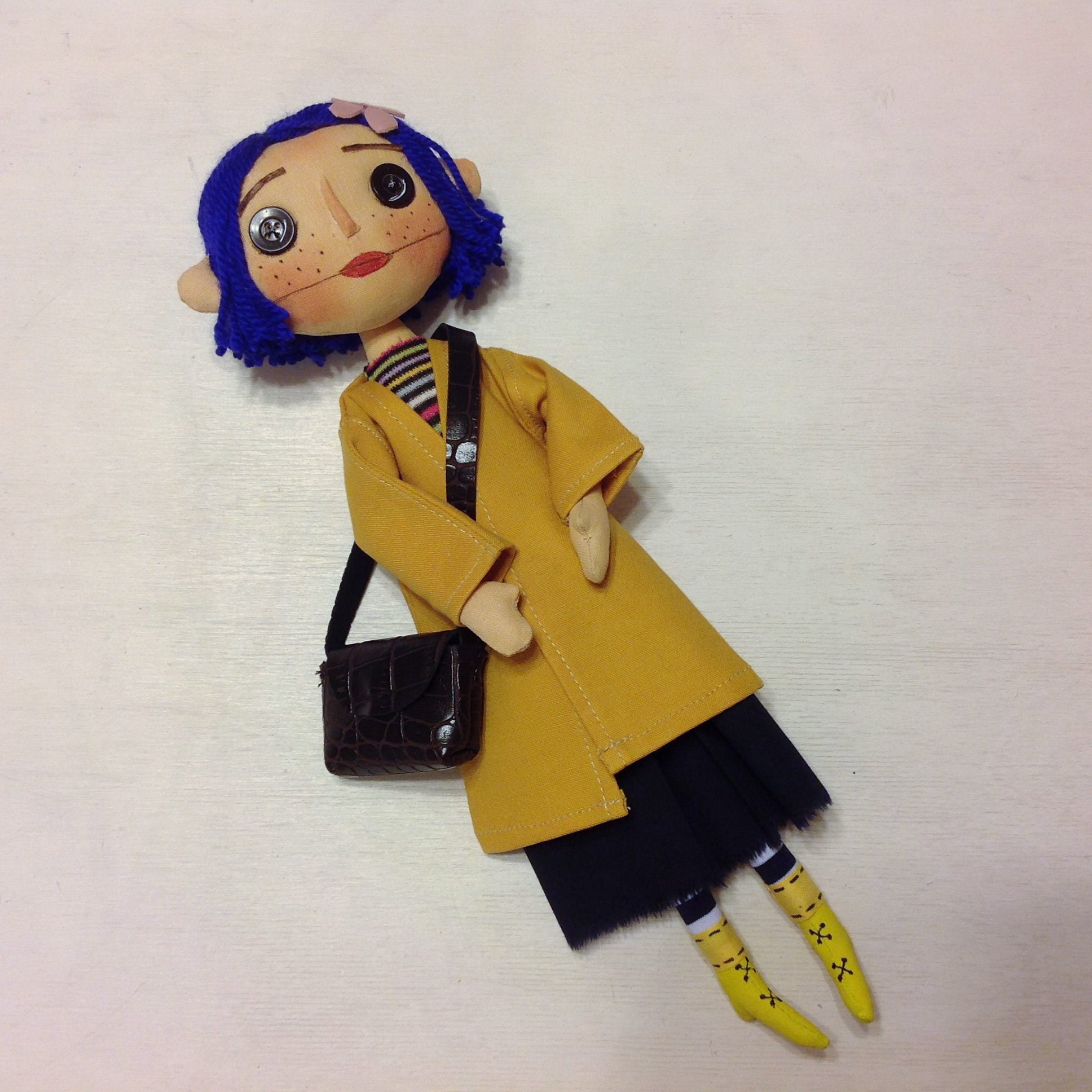 Coraline Doll Button Eyes Cloth Doll Rag Doll Blue Hair Spy Etsy Canada