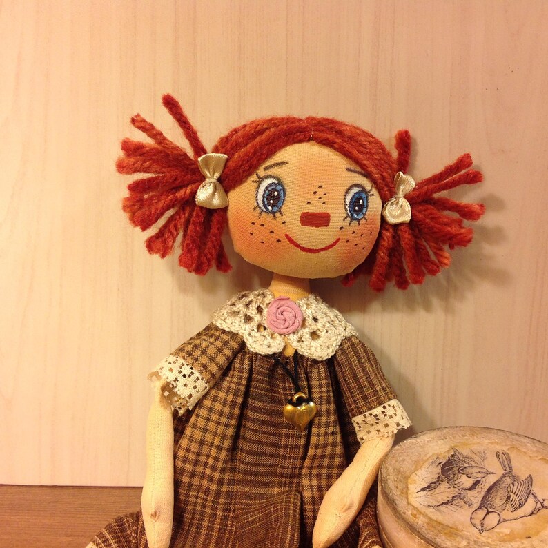 Primitiver redhead rag doll Raggedy Ann doll Folk art doll Etsy