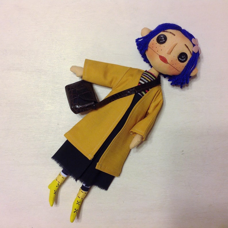 Coraline doll button eyes cloth doll Rag doll blue hair spy Etsy