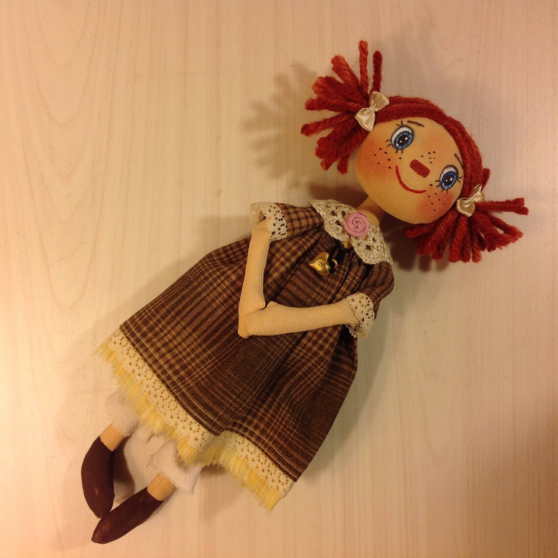 Primitiver redhead rag doll Raggedy Ann doll Folk art doll Etsy