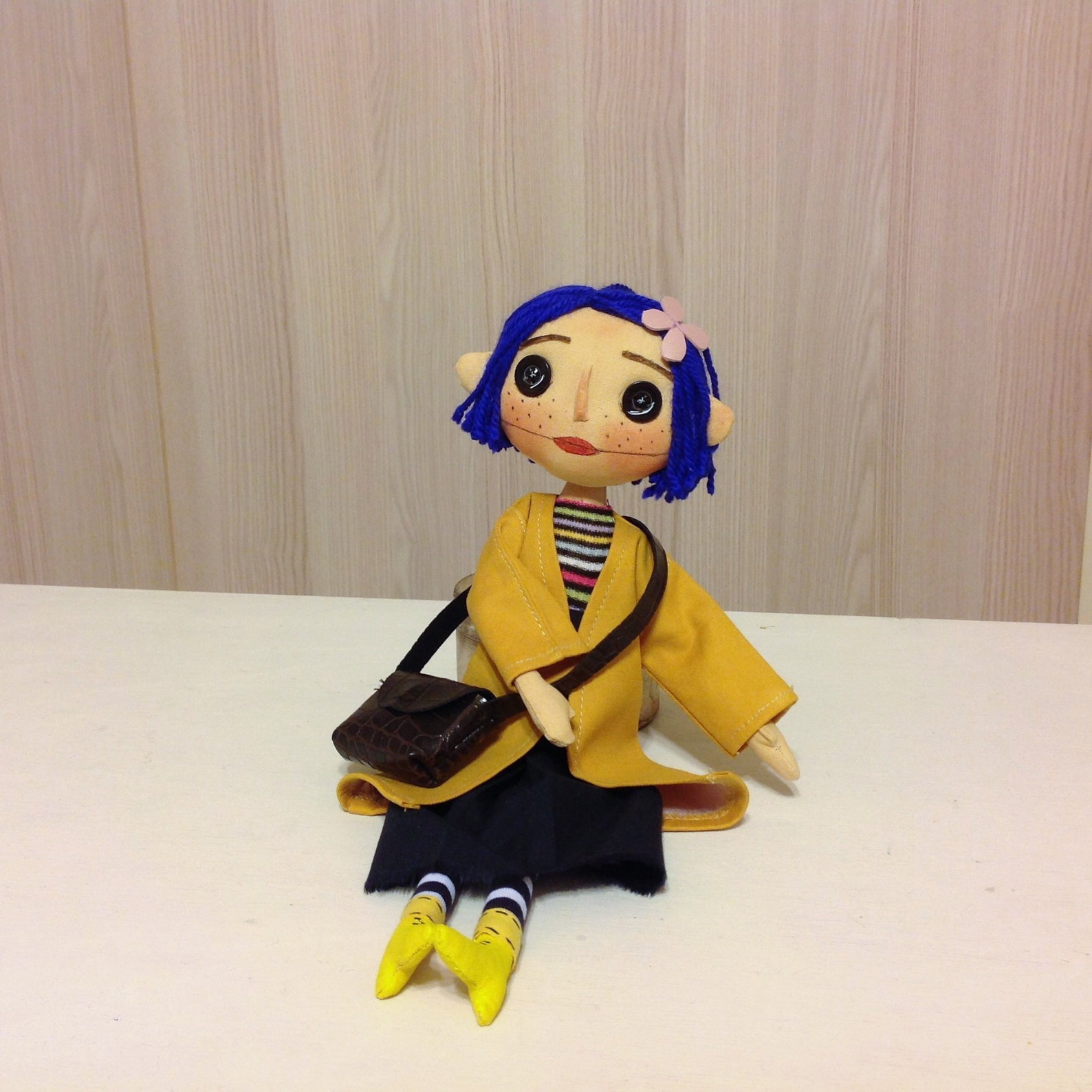 Coraline Doll Button Eyes Cloth Doll Rag Doll Blue Hair Spy Etsy