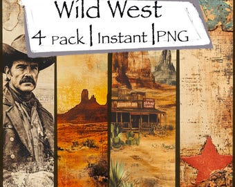 Cowboy do Velho Oeste PNG | Papel de parede digital com paisagem desértica (download instantâneo)