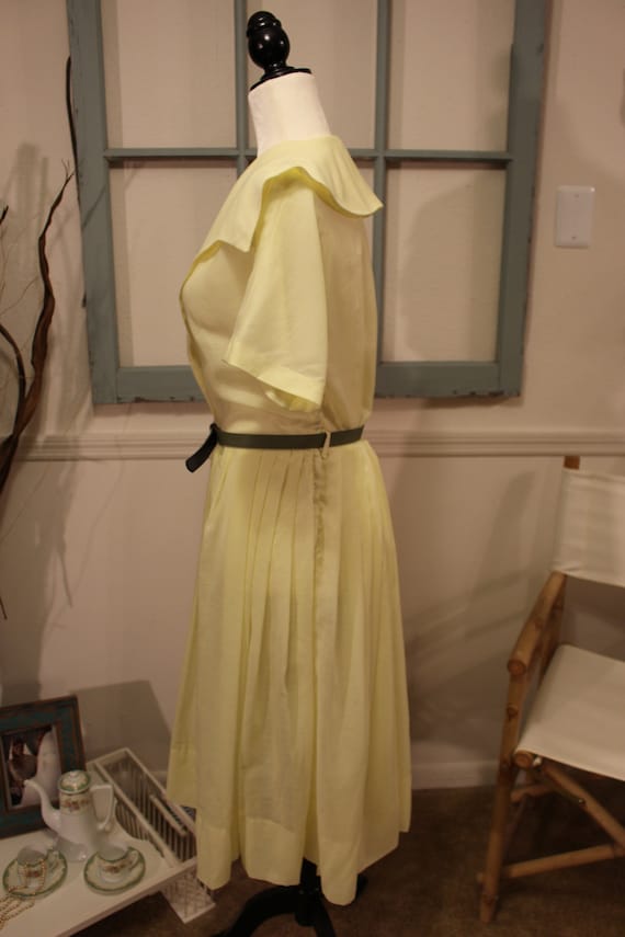 Vinatge, 1940s, sheer, lemon yellow, day dress, f… - image 5