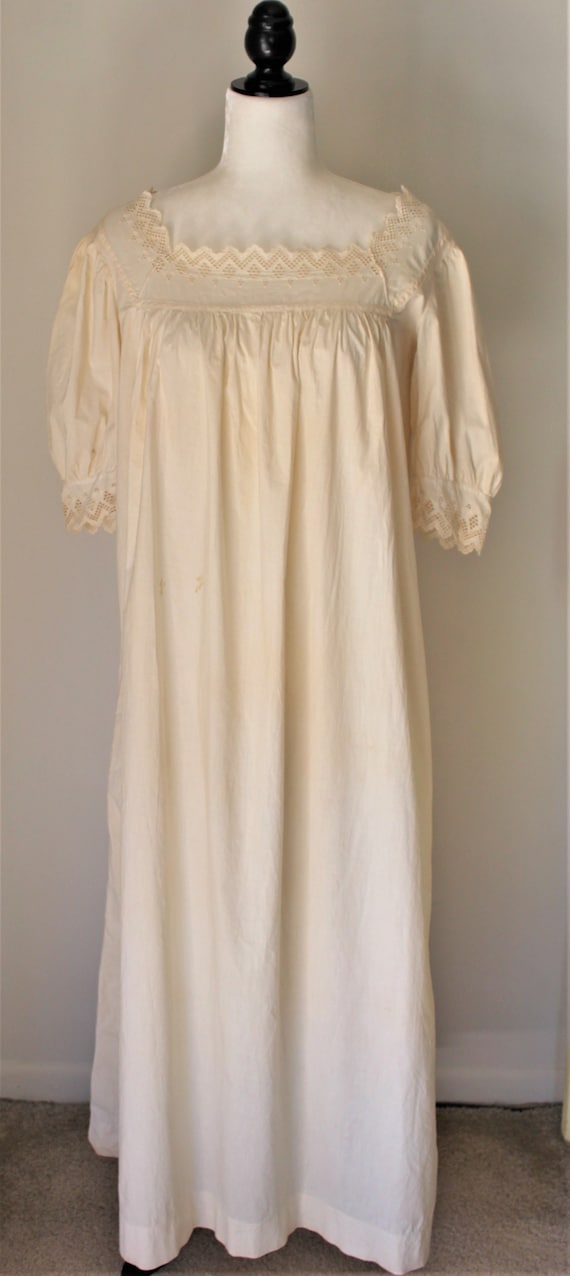 Antique Vintage Victorian Nightgown Ivory Crochet… - image 1