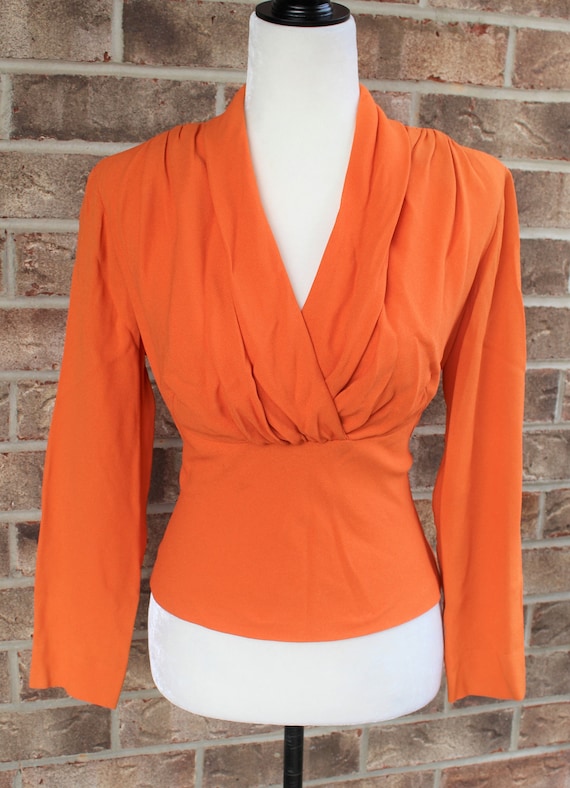 Vintage 1940s 1950s Pumpkin Orange Ruched Gathered