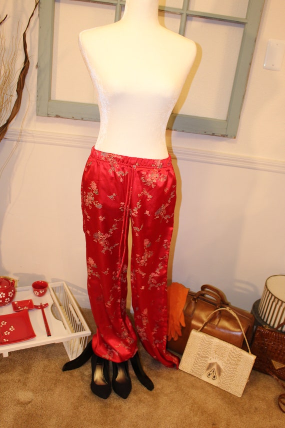 Vintage, 80s does 30s, red, asian, pajama pants