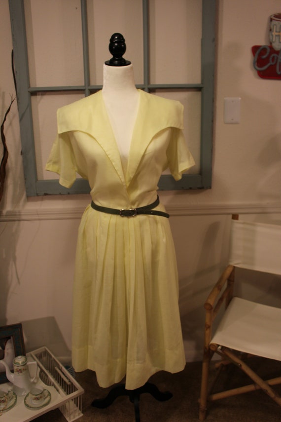 Vinatge, 1940s, sheer, lemon yellow, day dress, f… - image 1