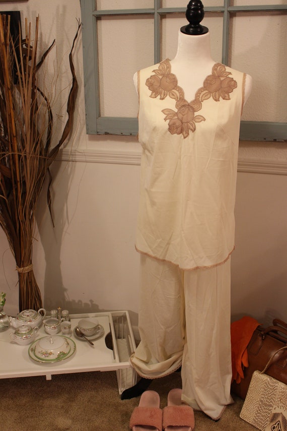 Vintage, 1960s, Nylon, Cream, pajamas