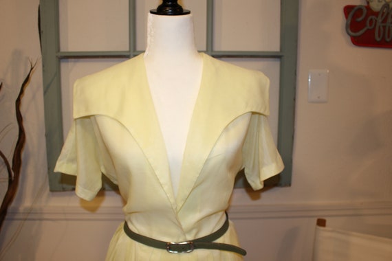 Vinatge, 1940s, sheer, lemon yellow, day dress, f… - image 2