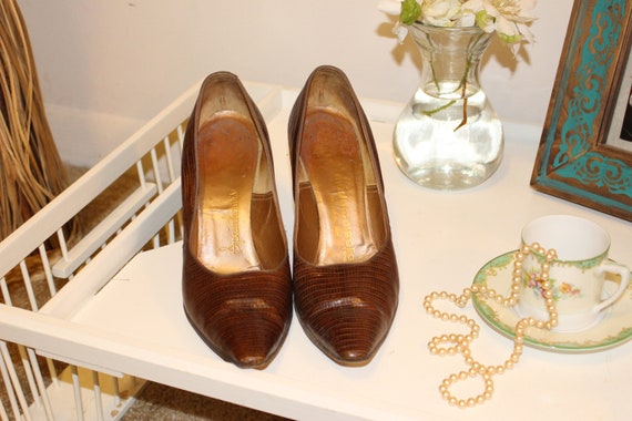 Vintage, 1950s, brown, lizard skin, stiletto heels - image 1