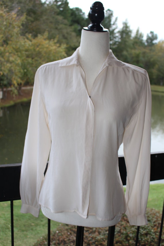 Vintage 1980s Designer Silk Oleg Cassini Ivory Blo