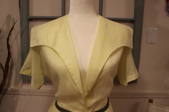 Vinatge, 1940s, sheer, lemon yellow, day dress, f… - image 4